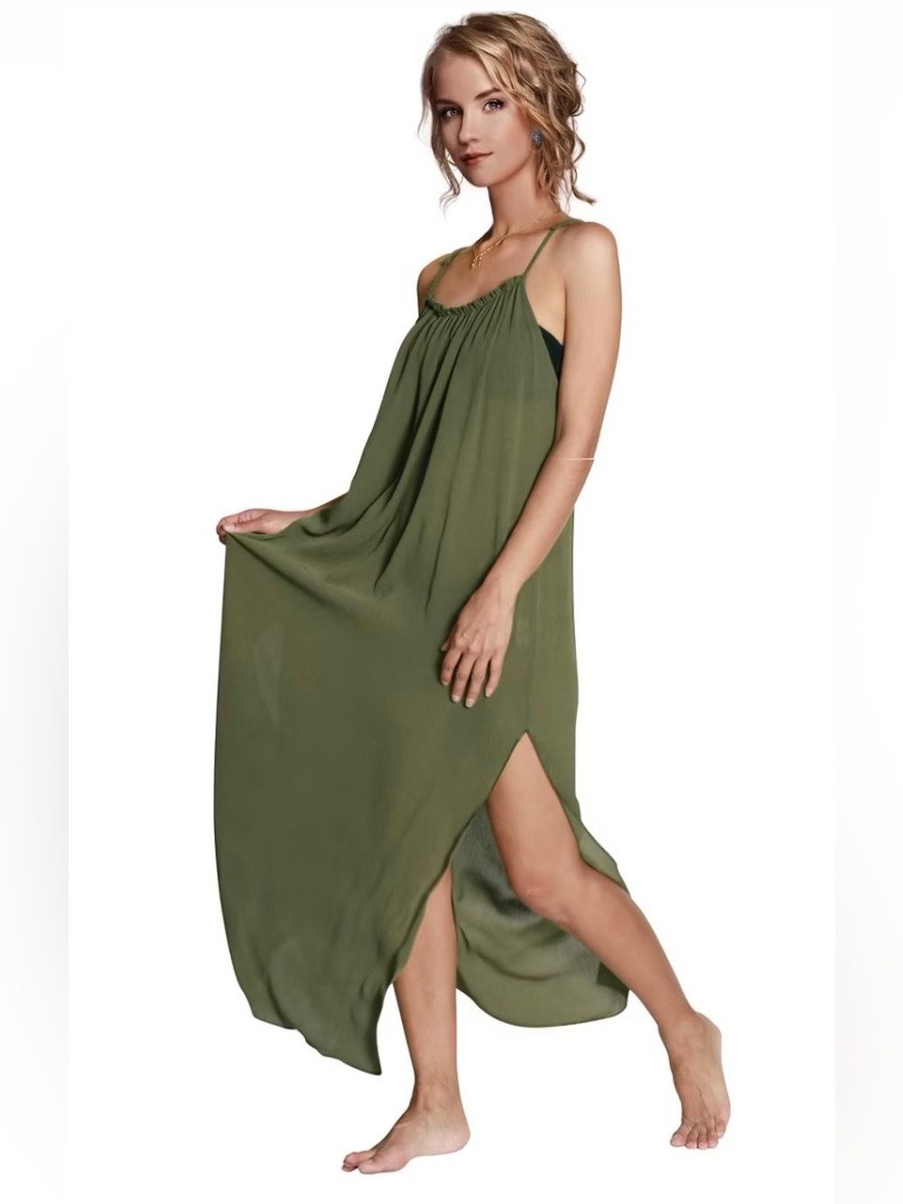 Universal Thread Olive Green Maxi Dress with Side Slit